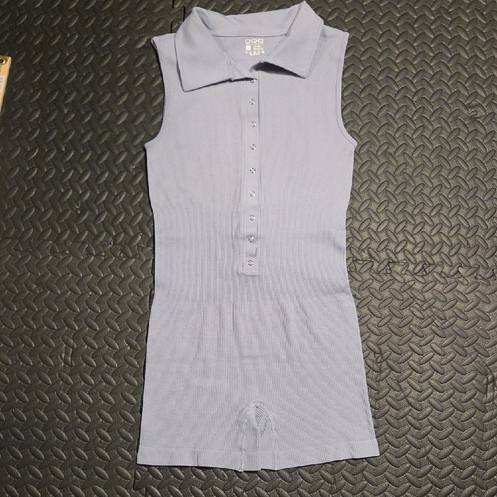 OQQ Ribbed Sleeveless Collared Romper Size L Bodycon One‑Piece Lavendar